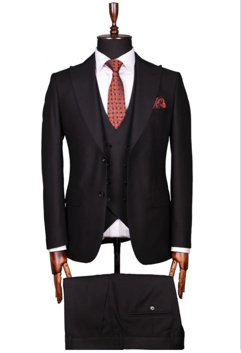Mens 3-Piece Slim-Fit Shiny All Satin Suit Black main image 0