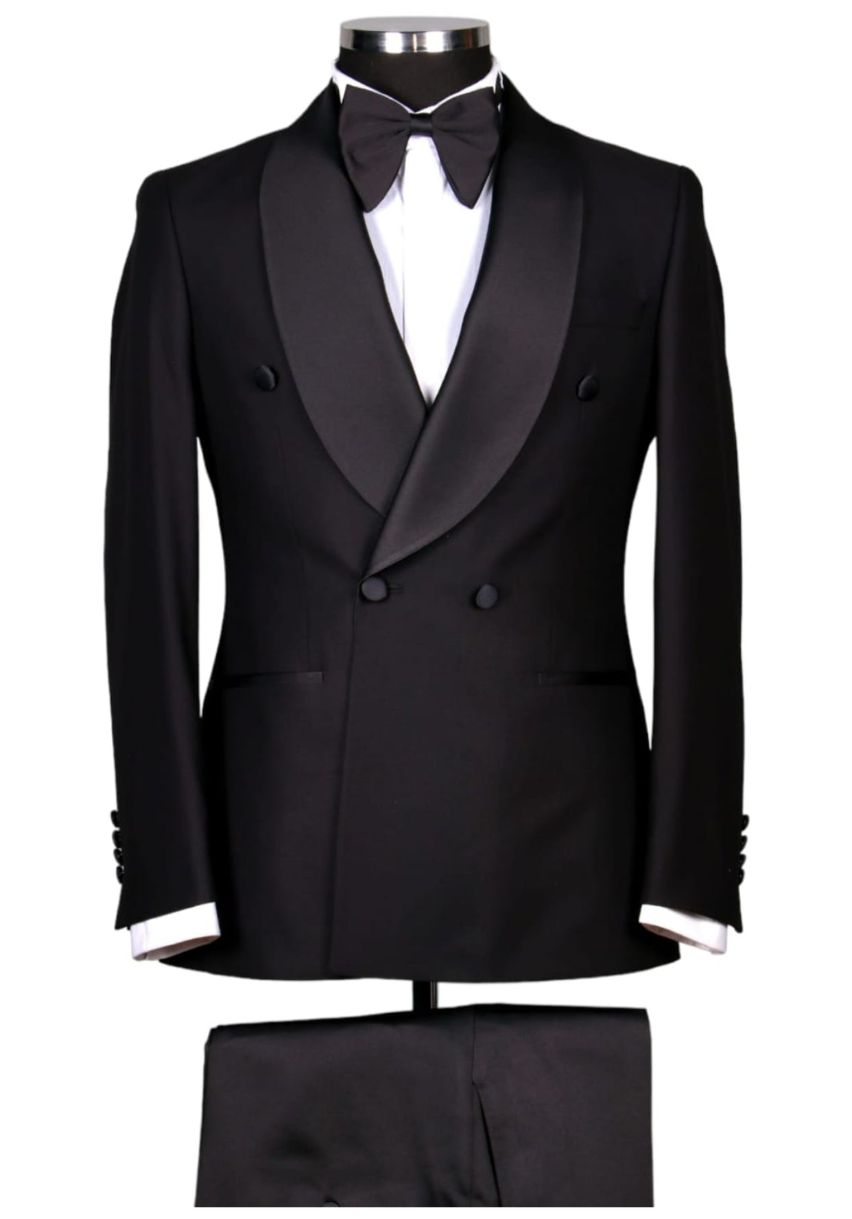 BLACK DOUBLE-BREASTED TUXEDO SLIM FIT THREE-PIECE SUIT