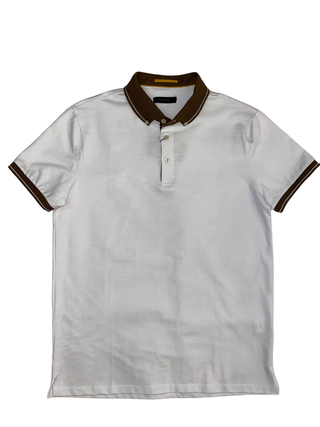 White Polo with Brown Collar