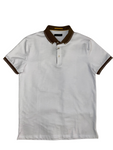 White Polo with Brown Collar