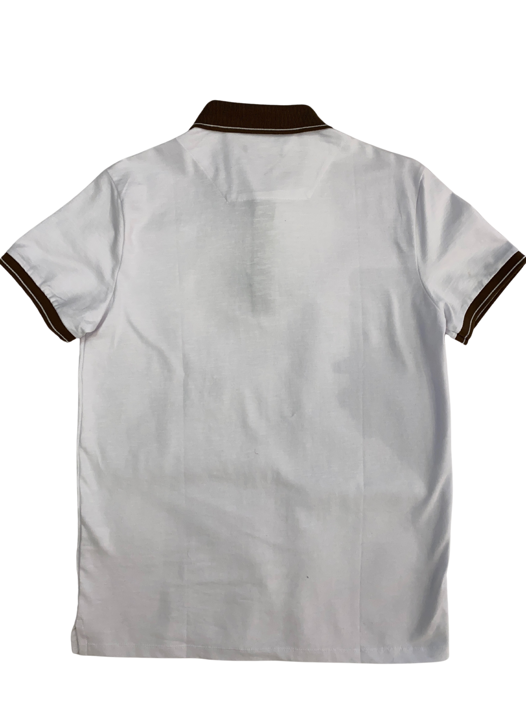 White Polo with Brown Collar