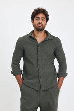 Forest Green Smart Leisure Set - Men's Tailored Jogger and Button-Up Top for Smart Casual Comfort