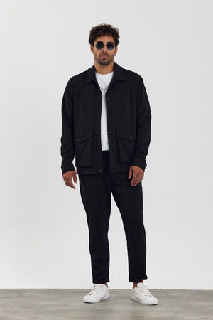 Black Smart Leisure Set - Men's Tailored Jogger and Button-Up Top for Smart Casual Comfort