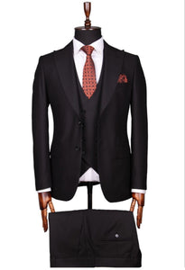 BLACK SLIM FIT THREE-PIECE SUIT