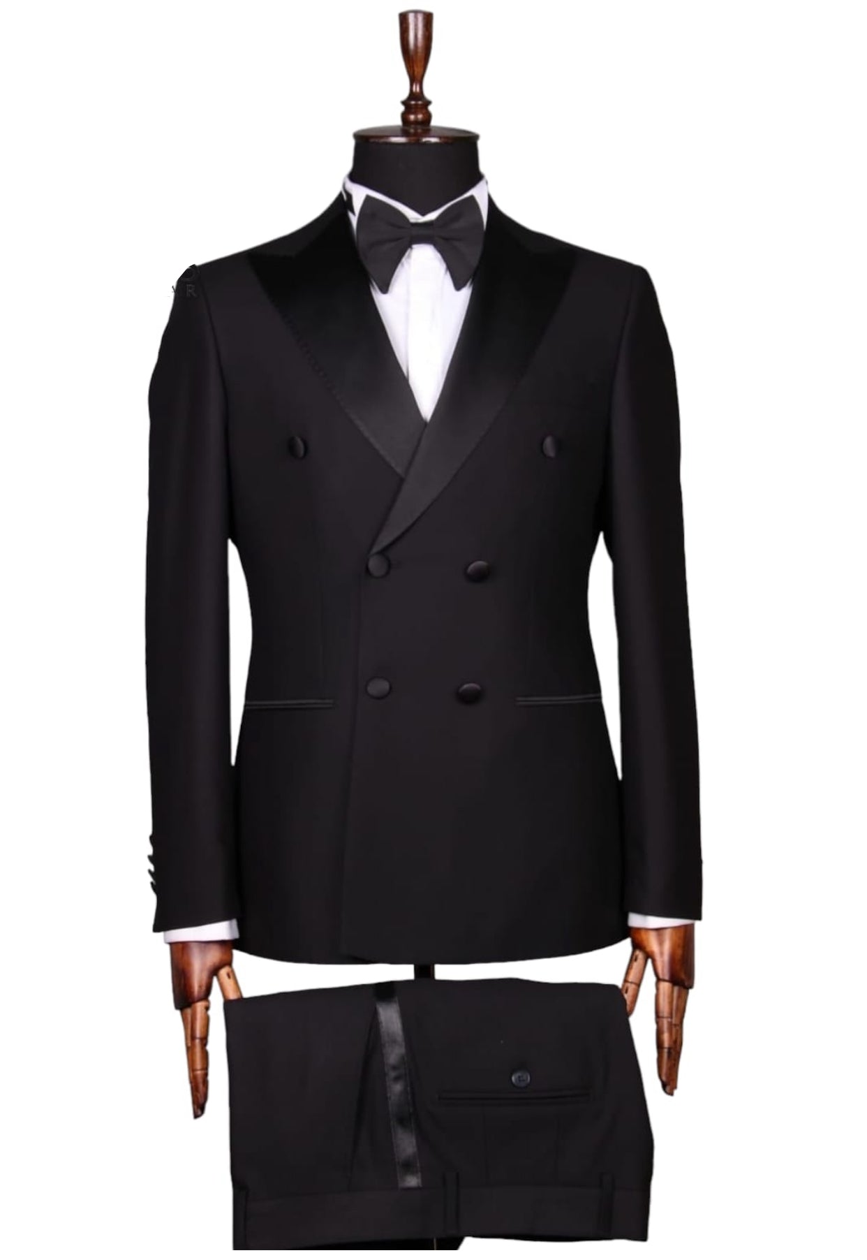 BLACK DOUBLE-BREASTED TUXEDO SLIM FIT THREE-PIECE SUIT