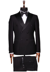 BLACK DOUBLE-BREASTED TUXEDO SLIM FIT THREE-PIECE SUIT