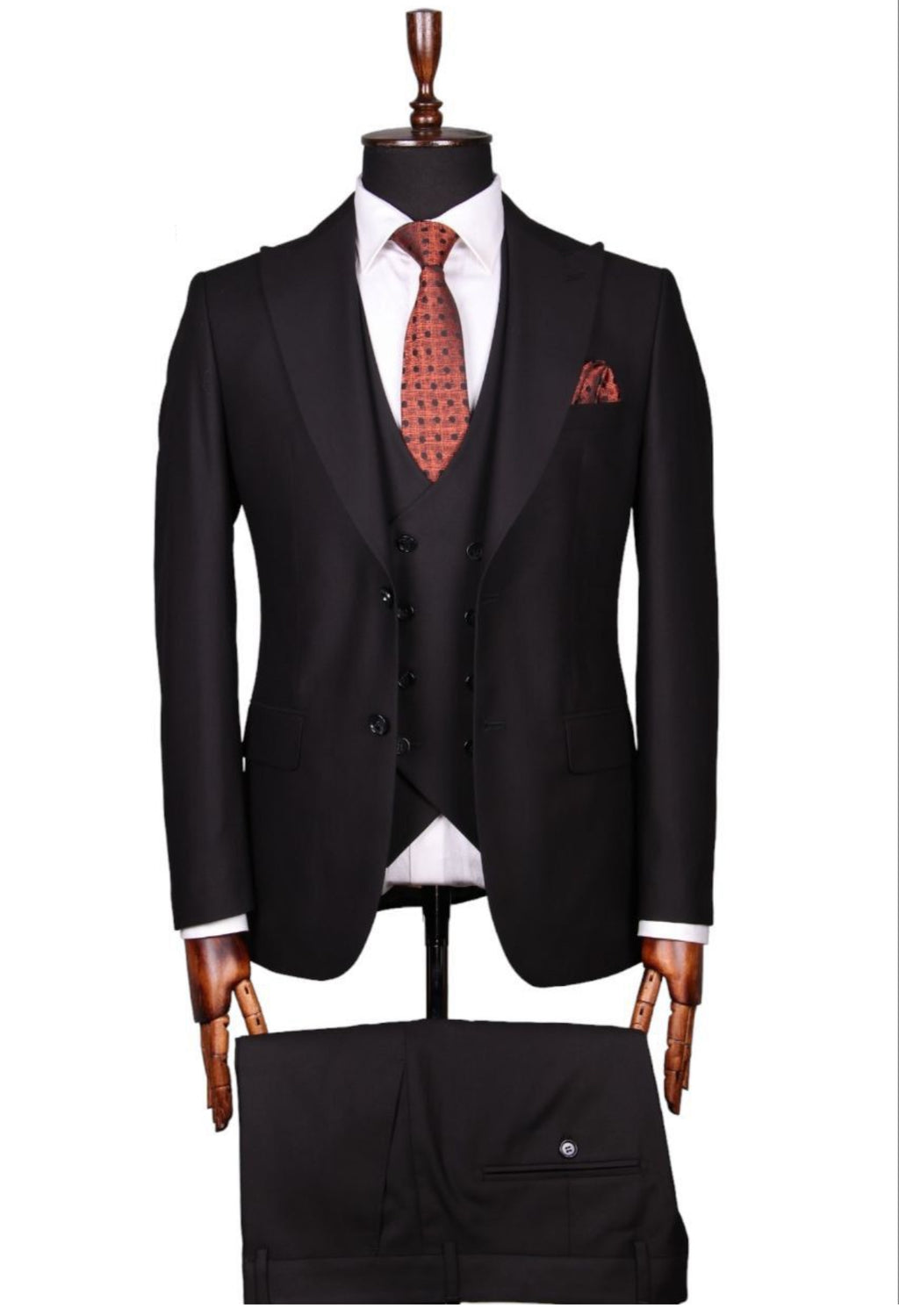 Black slim fit three-piece suit for men - Italian-style tailoring, modern fit, premium fabric, perfect for formal and smart occasions.