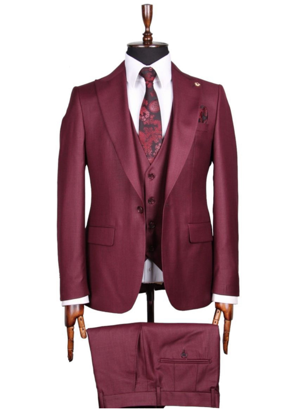 Burgundy slim fit three-piece suit for men - Italian-style tailoring, modern fit, premium fabric, perfect for formal and smart occasions.