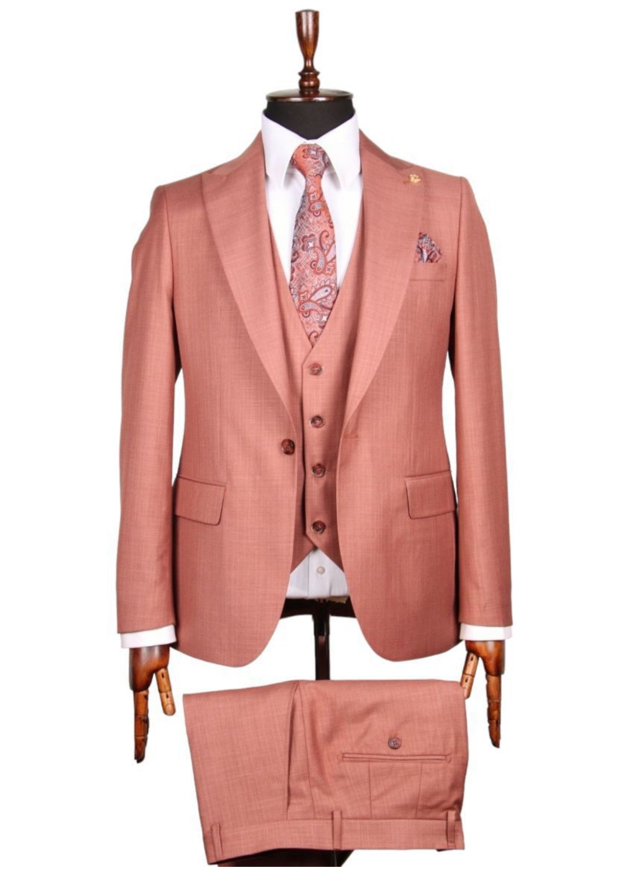 Copper slim fit three-piece suit for men - Italian-style tailoring, modern fit, premium fabric, perfect for formal and smart occasions.