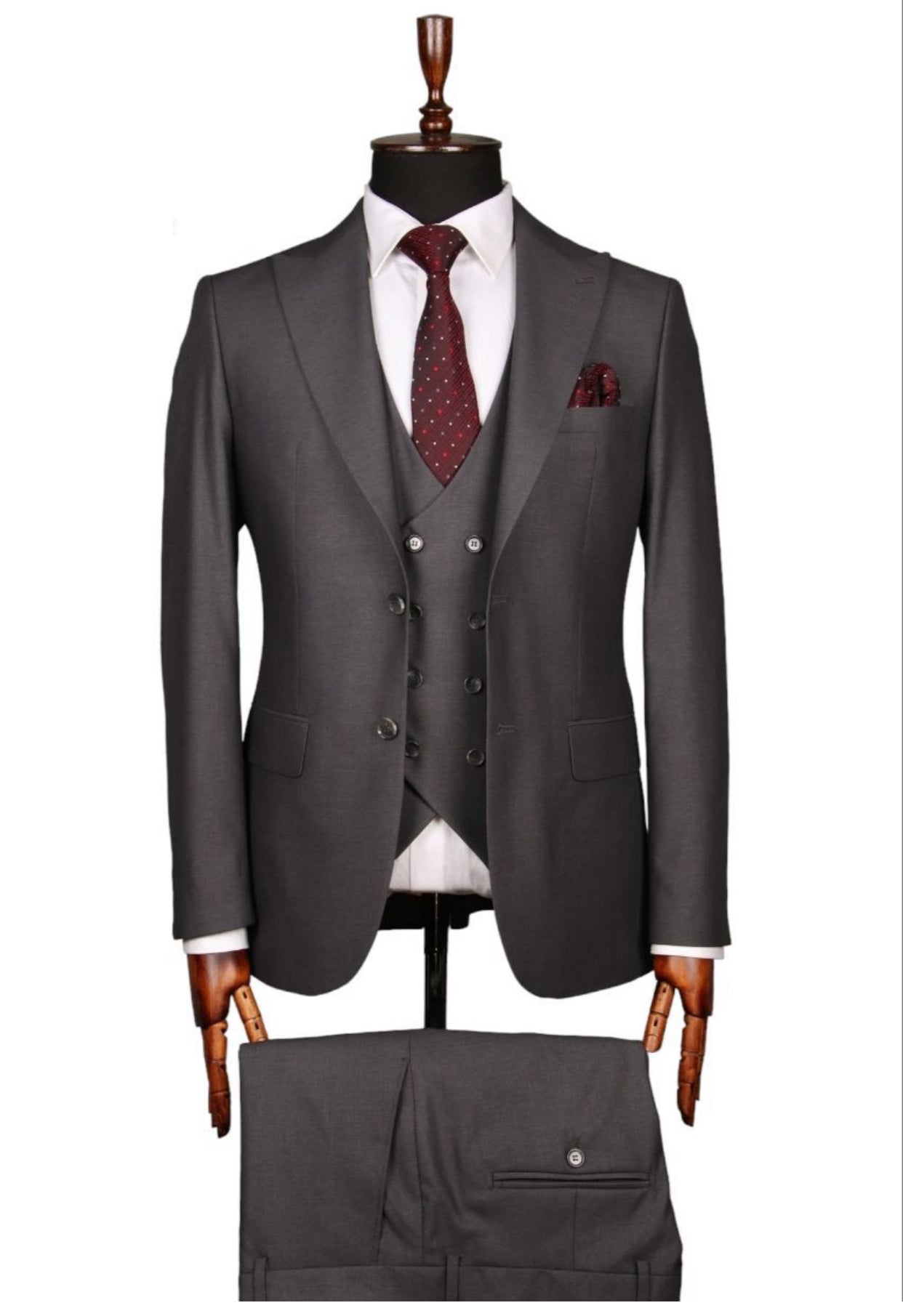 Gunmetal grey slim fit three-piece suit for men - Italian-style tailoring, modern fit, premium fabric, perfect for formal and smart occasions.