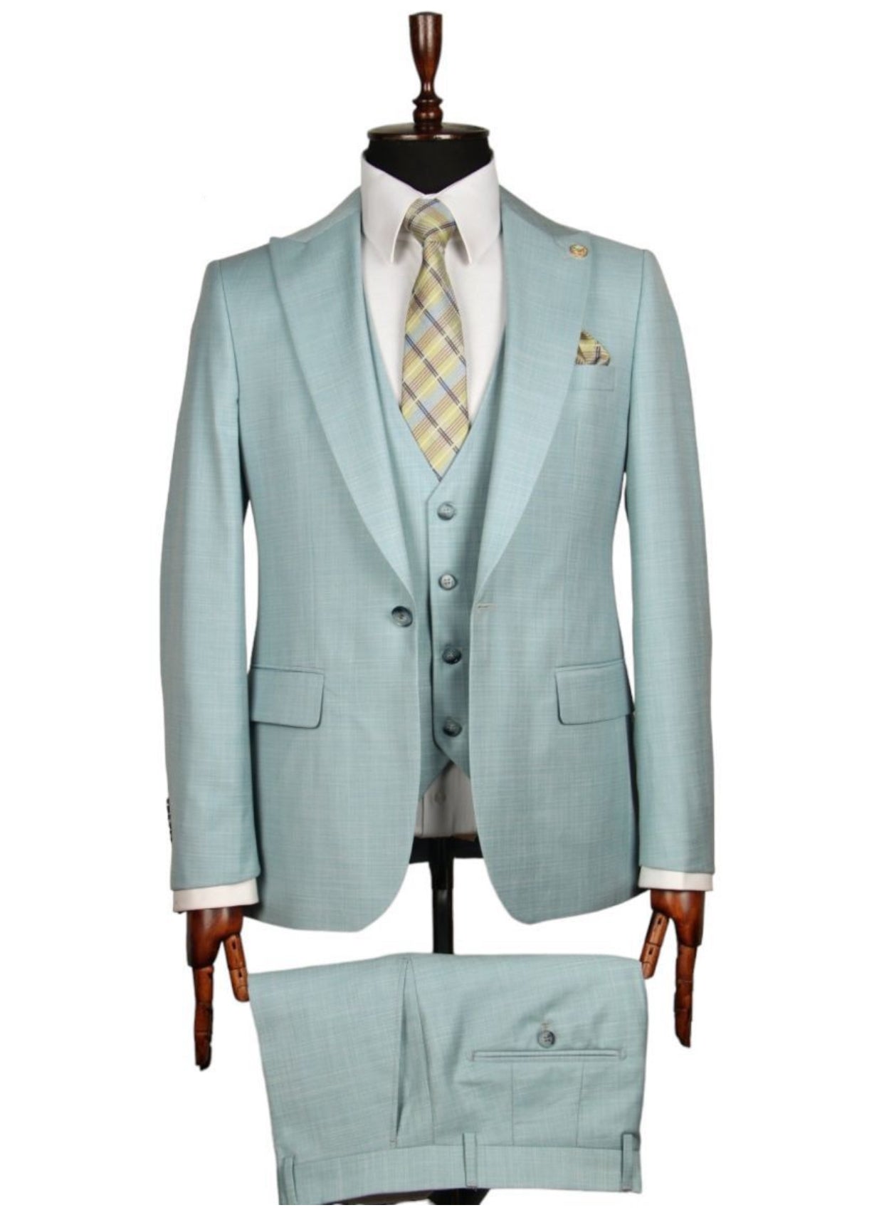 Light blue textured slim fit three-piece suit for men - Italian-style tailoring, modern fit, premium fabric, perfect for formal and smart occasions.