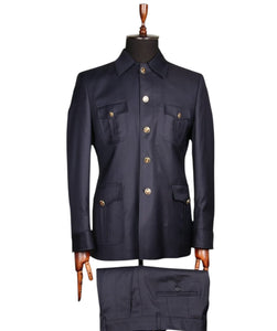 Navy safari suit for men - classic tailored fit, breathable fabric, and versatile casual style.