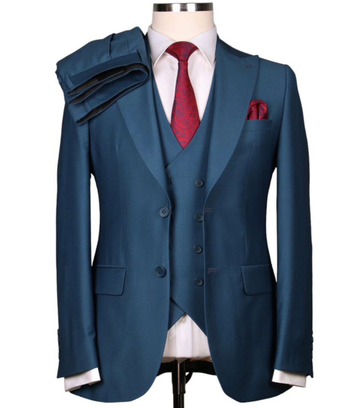 Petrol blue slim fit three-piece suit for men - Italian-style tailoring, modern fit, premium fabric, perfect for formal and smart occasions.