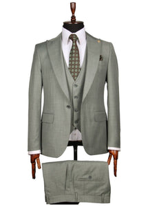 Sage green slim fit three-piece suit for men - Italian-style tailoring, modern fit, premium fabric, perfect for formal and smart occasions.