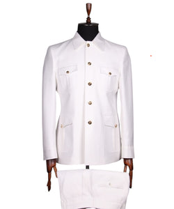 White safari suit for men - classic tailored fit, breathable fabric, and versatile smart casual style.