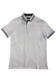 White Polo with Navy Stripes