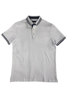 White Polo with Navy Stripes