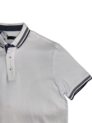 White Polo with Navy Stripes