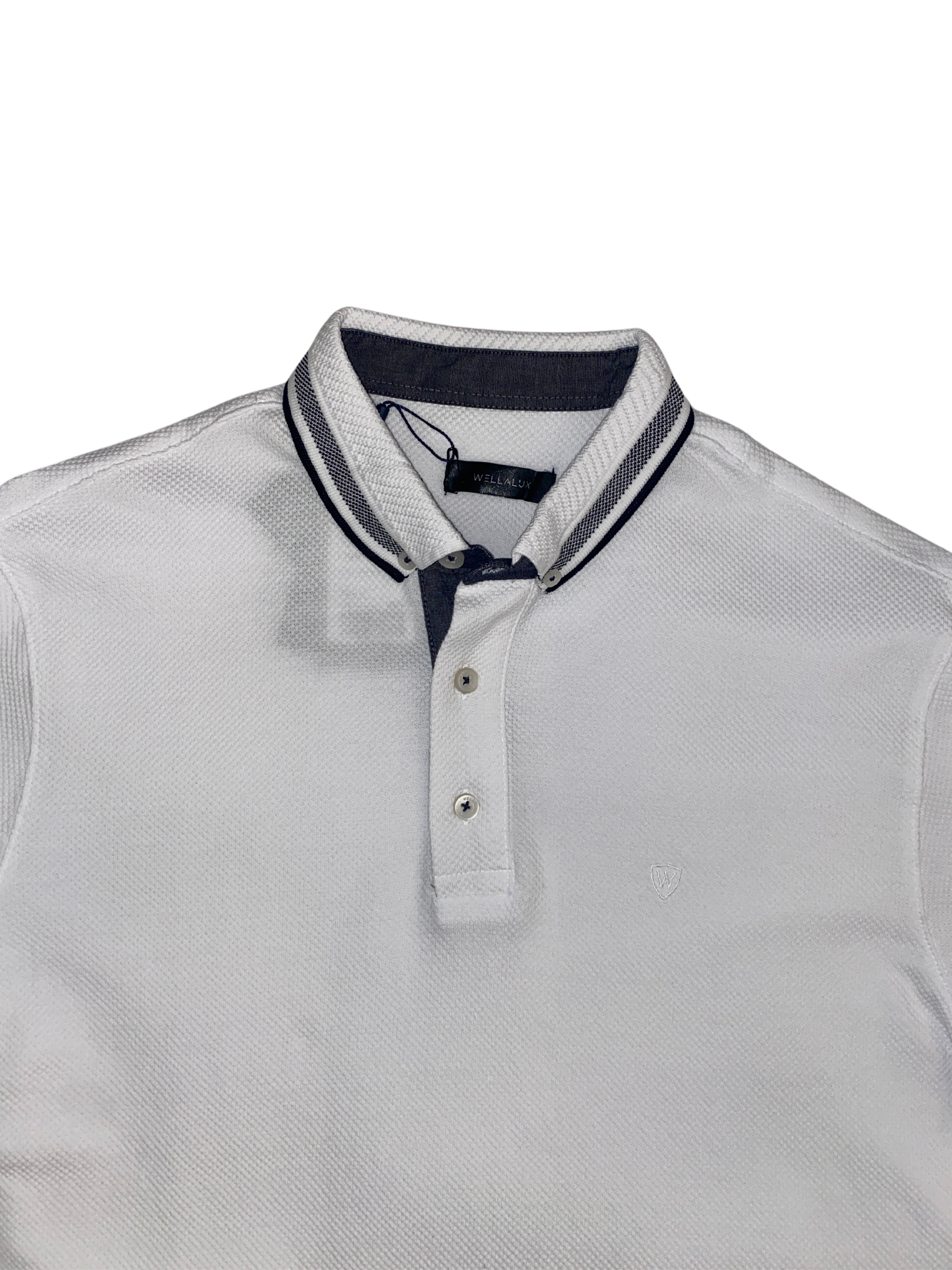 White Polo with Navy Stripes