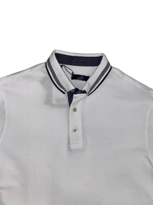 White Polo with Navy Stripes