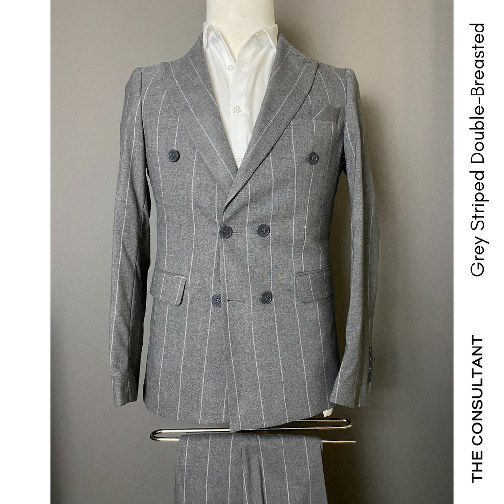 GREY STRIPED DOUBLE BREASTED SUIT