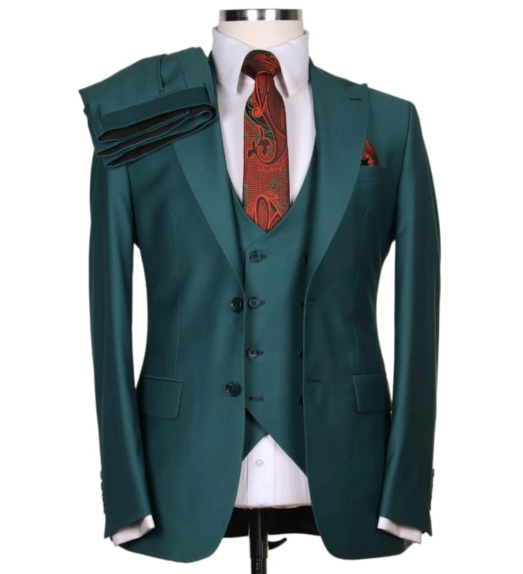 Petrol green slim fit three-piece suit for men - Italian-style tailoring, modern fit, premium fabric, perfect for formal and smart occasions.